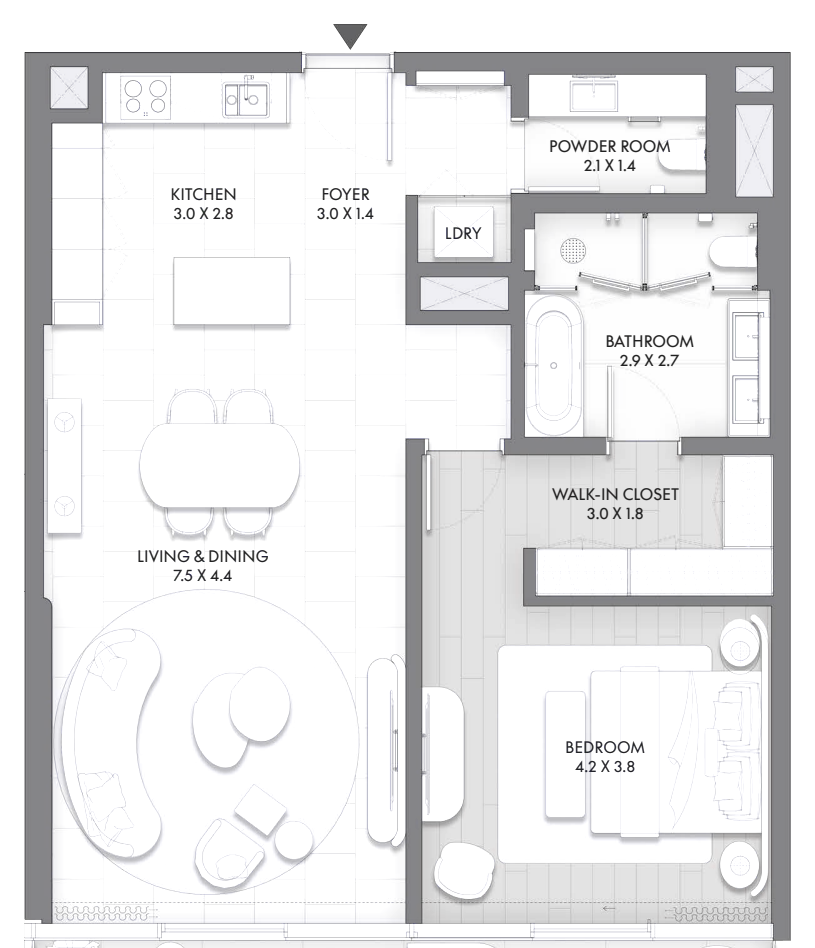 Floor plan, one bedroom type A